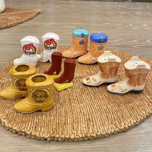 Decorative gaggle of cowboy boot themes salt and pepper shakers
